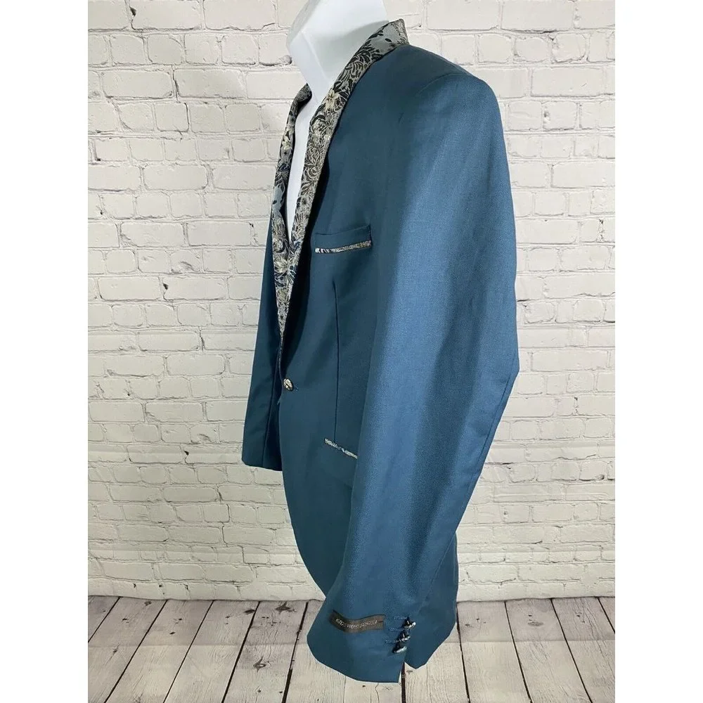 Kids World of USA Blue Single Button Floral Shawl Lapel Blazer Jacket Boys 20